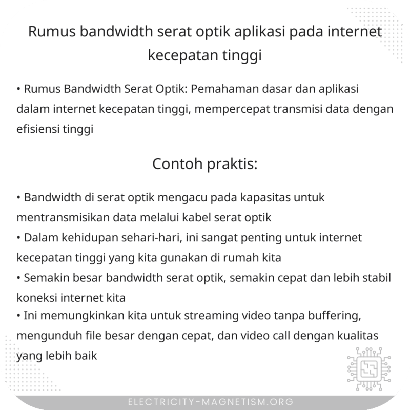Rumus Bandwidth Serat Optik | Aplikasi pada Internet Kecepatan Tinggi