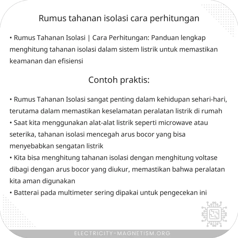 Rumus Tahanan Isolasi | Cara Perhitungan
