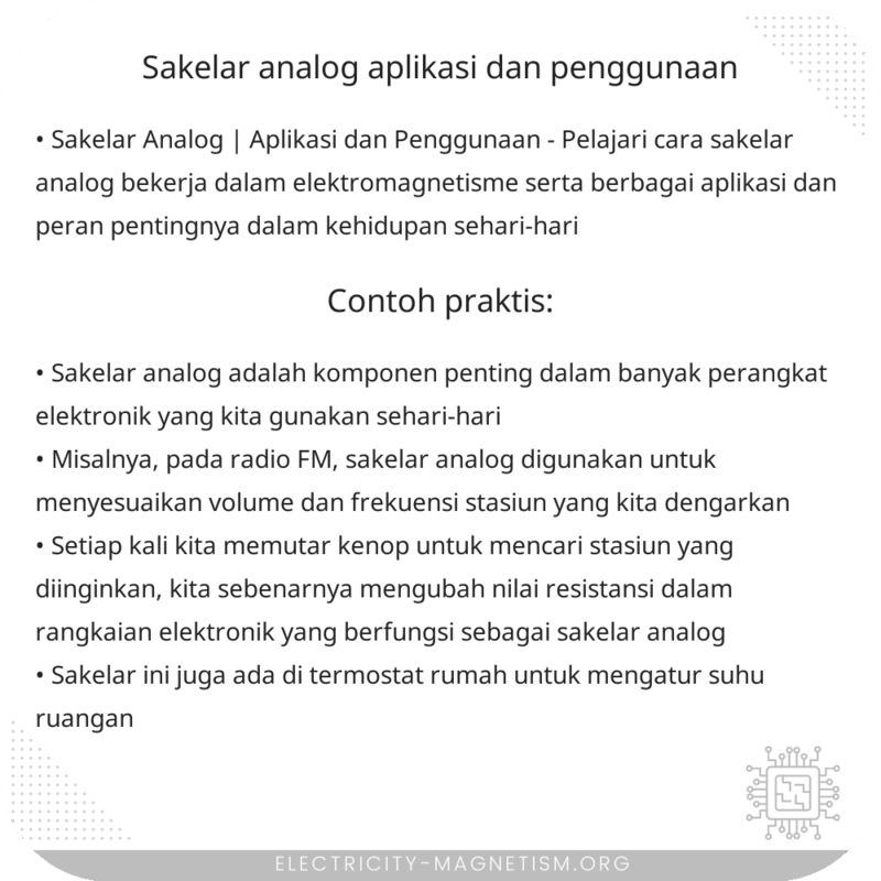 Sakelar Analog | Aplikasi dan Penggunaan