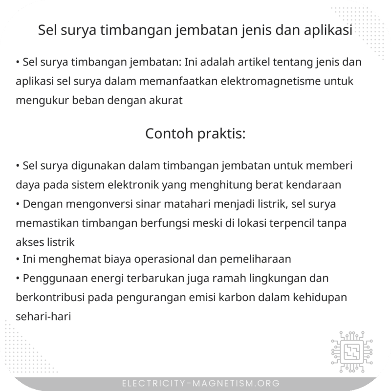 Sel Surya Timbangan Jembatan | Jenis dan Aplikasi