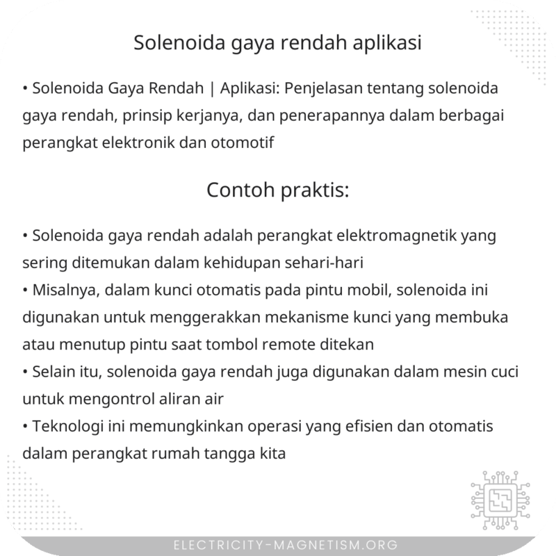Solenoida Gaya Rendah | Aplikasi